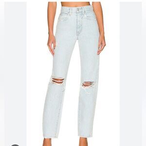 SLVRLAKE London Distressed High Rise Straight Leg Light Wash Jeans 25